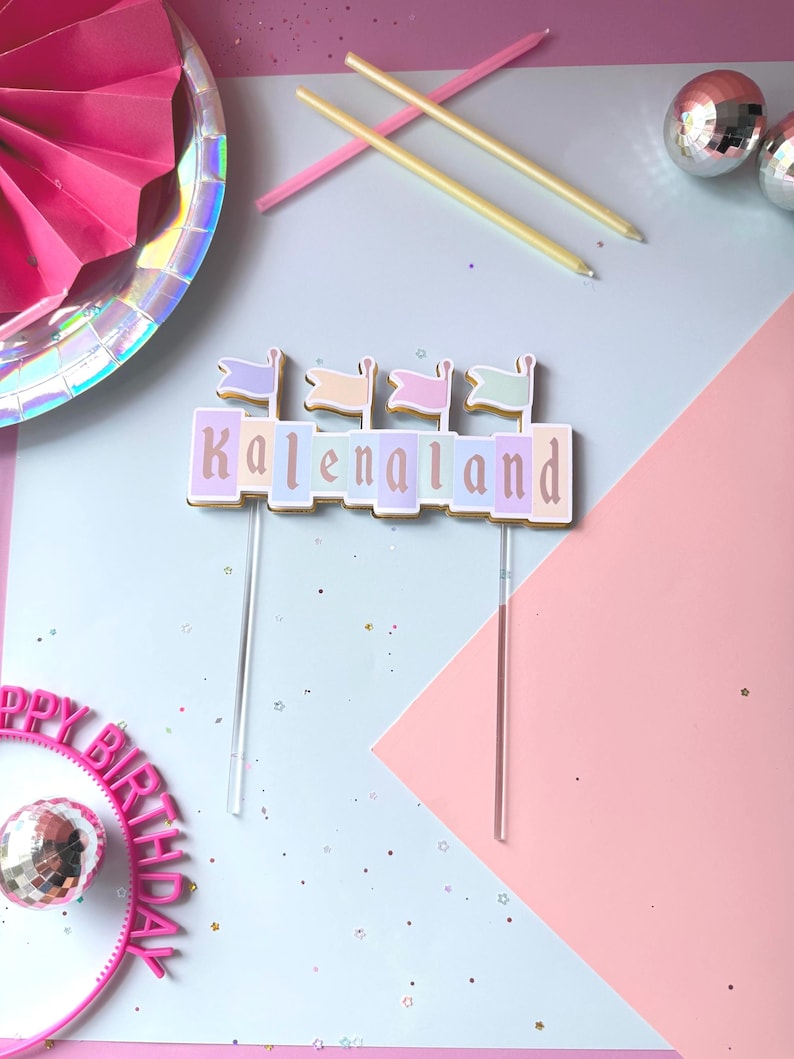 Personalized vintage Disneyland-inspired birthday cake topper